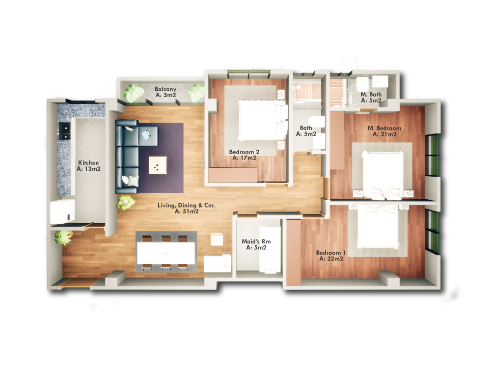 TYPE A': 3 BED ROOM APARTMENT